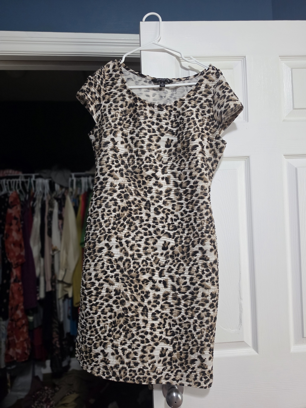 Animal Print Cap-Sleeve Mini Dress in Brown/Black